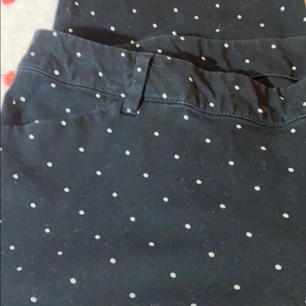Black with white pin dots stretchy fabric pants
